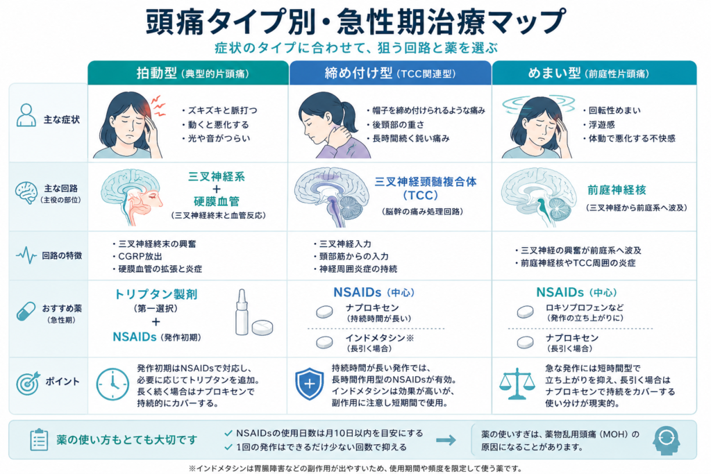 頭痛タイプ別・急性期治療マップ