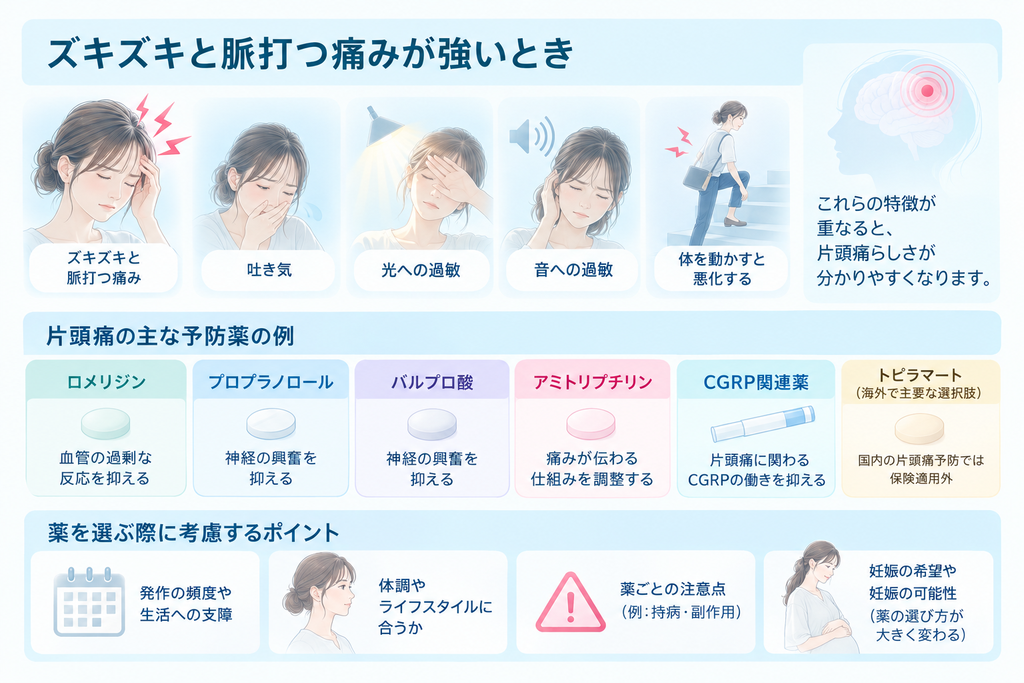 あなたの片頭痛には どの予防薬が「筋が良い」のか〜拍動型・締め付け